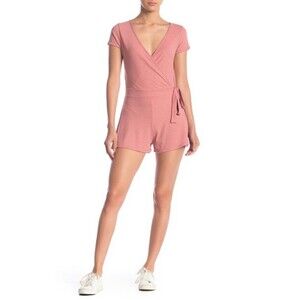 Velvet Torch Rib Knit Side Tie Romper In Dusty Pink Size L Made In USA